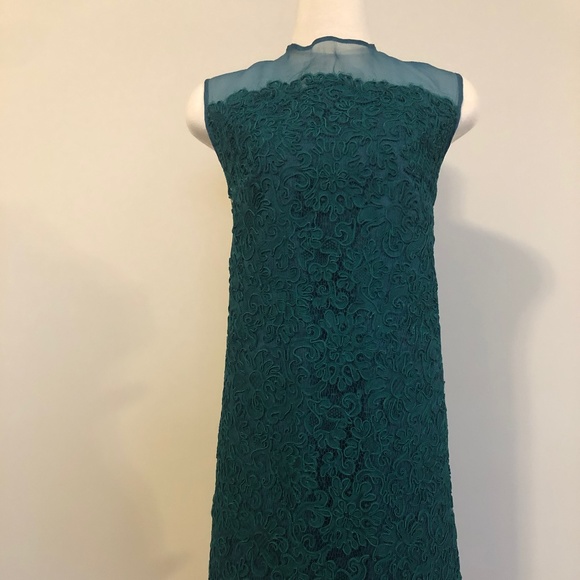Vintage Custom-Made Emerald Lace/Organza Dress - Picture 2 of 8